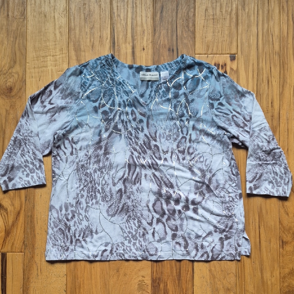 Alfred Dunner Blue and Gray Patterned Top